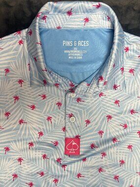 Pins & Aces Mens All Over Palm Tree Polo Shirt Xxl Short Sleeve
